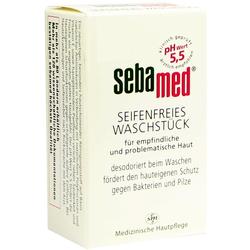 Verpackung eines seifenfreien Waschstücks für empfindliche Haut mit pH-Wert 5,5.