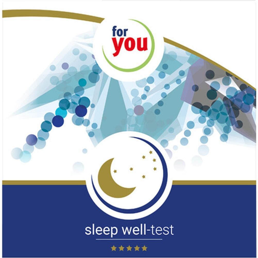 Crescent moon and stars with the text "sleep well-test" on a blue background.